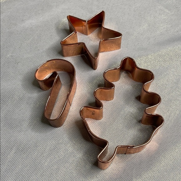 Vintage 3 Piece Copper Cookie Cutter Set Leaf Star Candy Cane - Picture 2 of 8